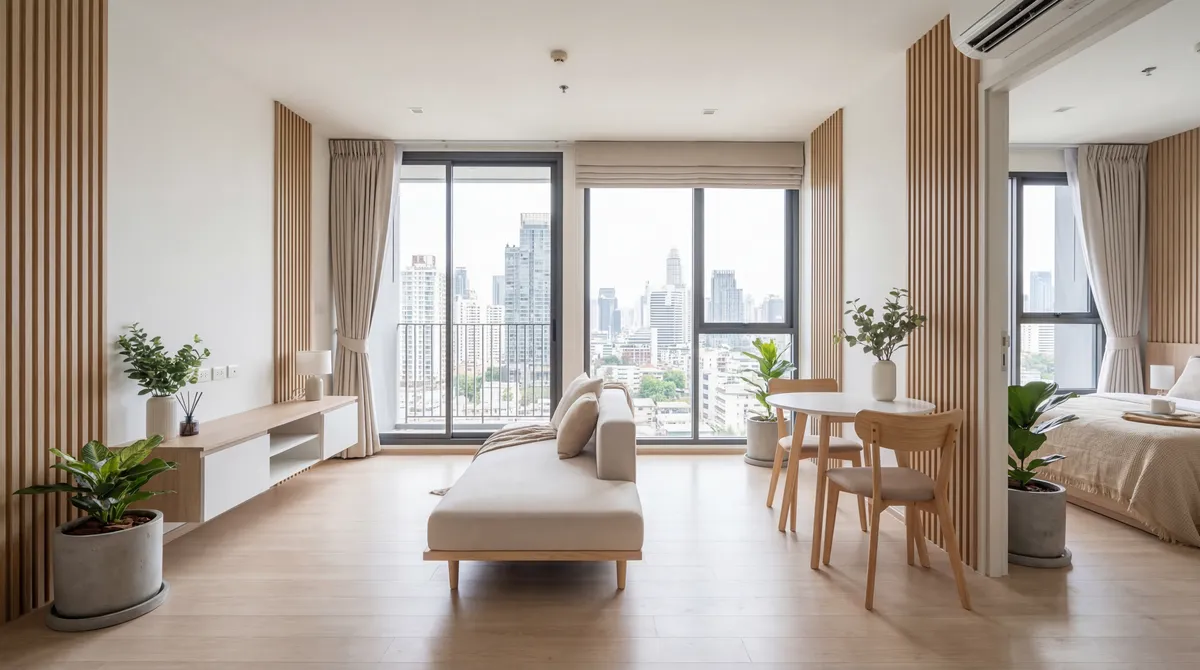 ห้องนอนคอนโดเรียบหรู